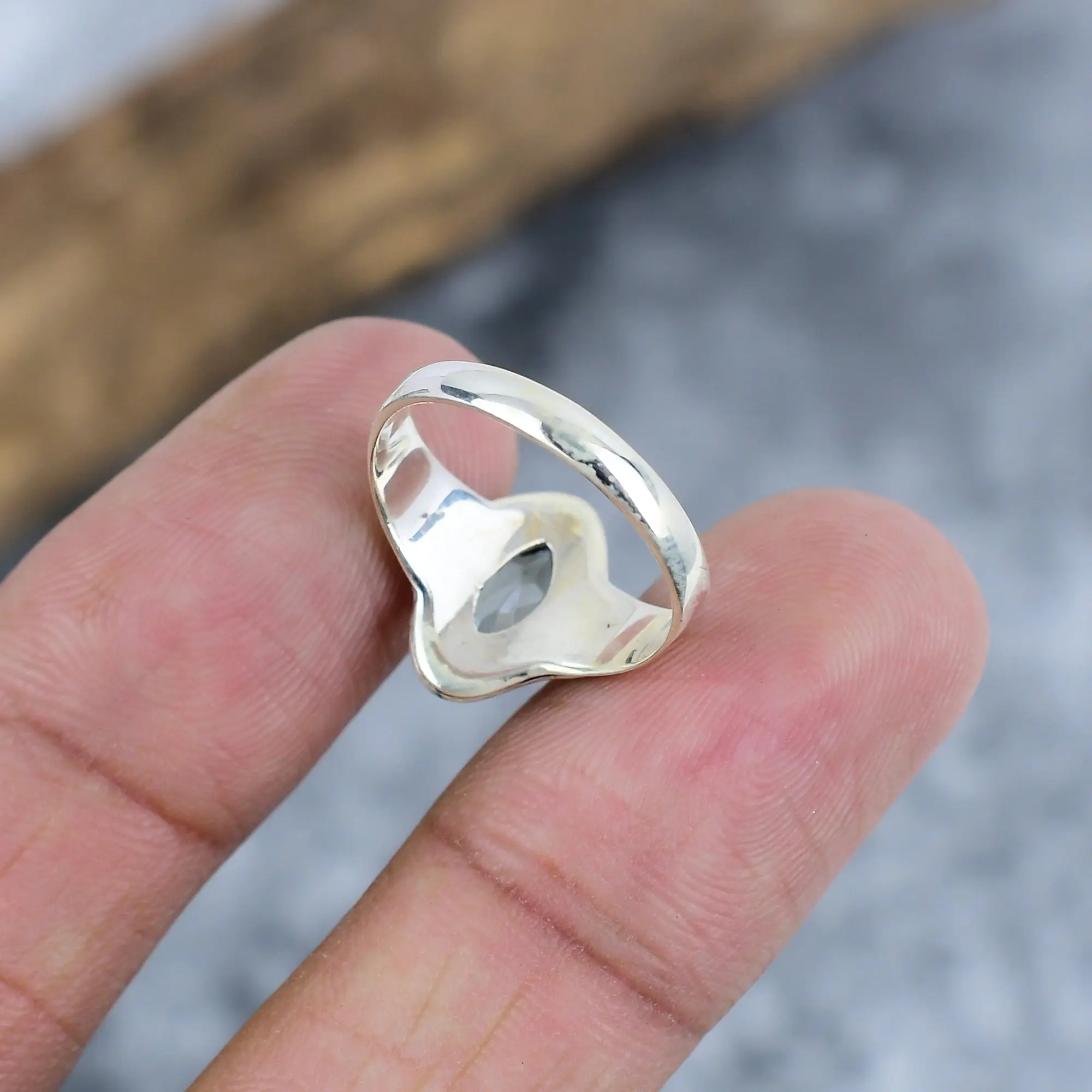 Nakshmart Natural White Topaz 925 Sterling Silver Bezel Statement Ring