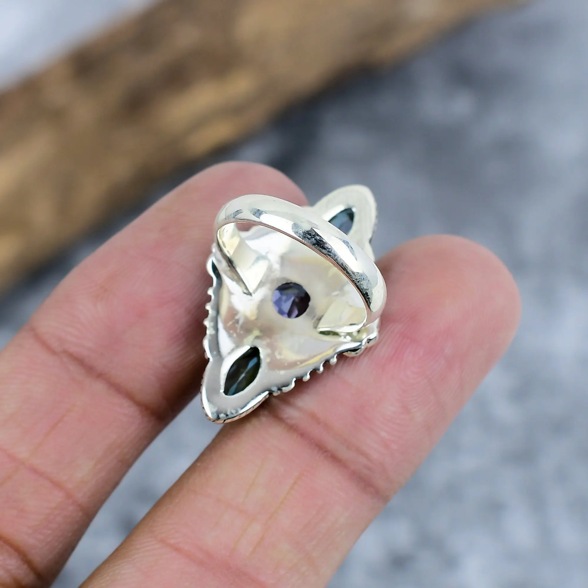 Nakshmart Natural Blue Topaz Bezel Statement Ring 925 Sterling Silver