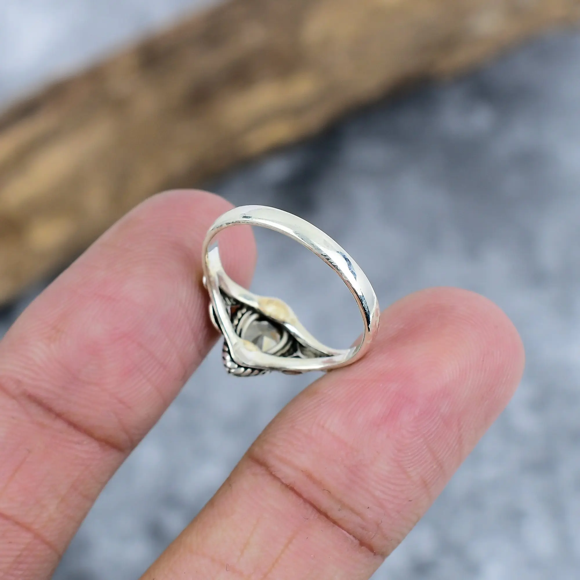 Nakshmart Natural Citrine Bezel Set 925 Silver Statement Ring