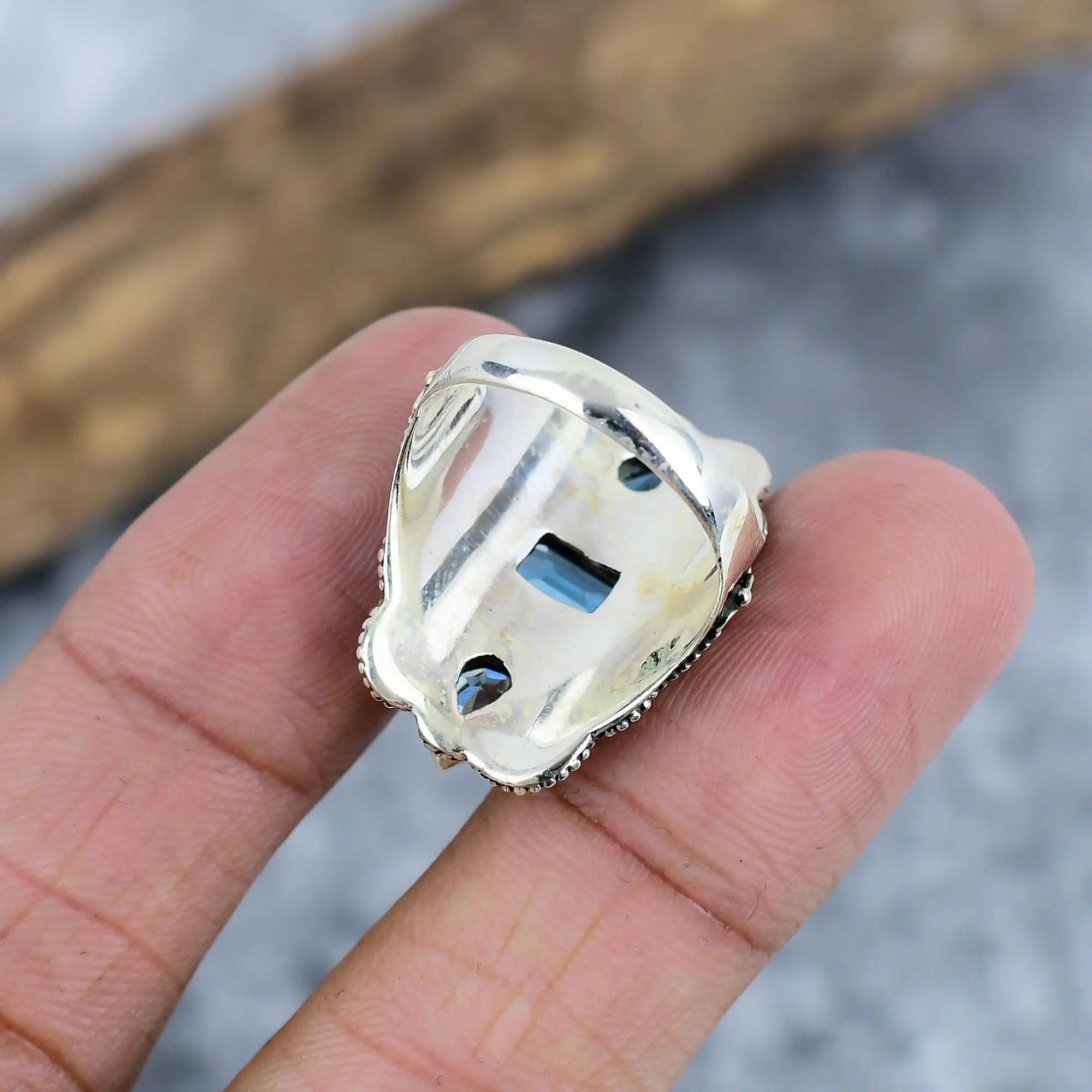 Blue Topaz 925 Sterling Silver Bezel Statement Ring by Nakshmart