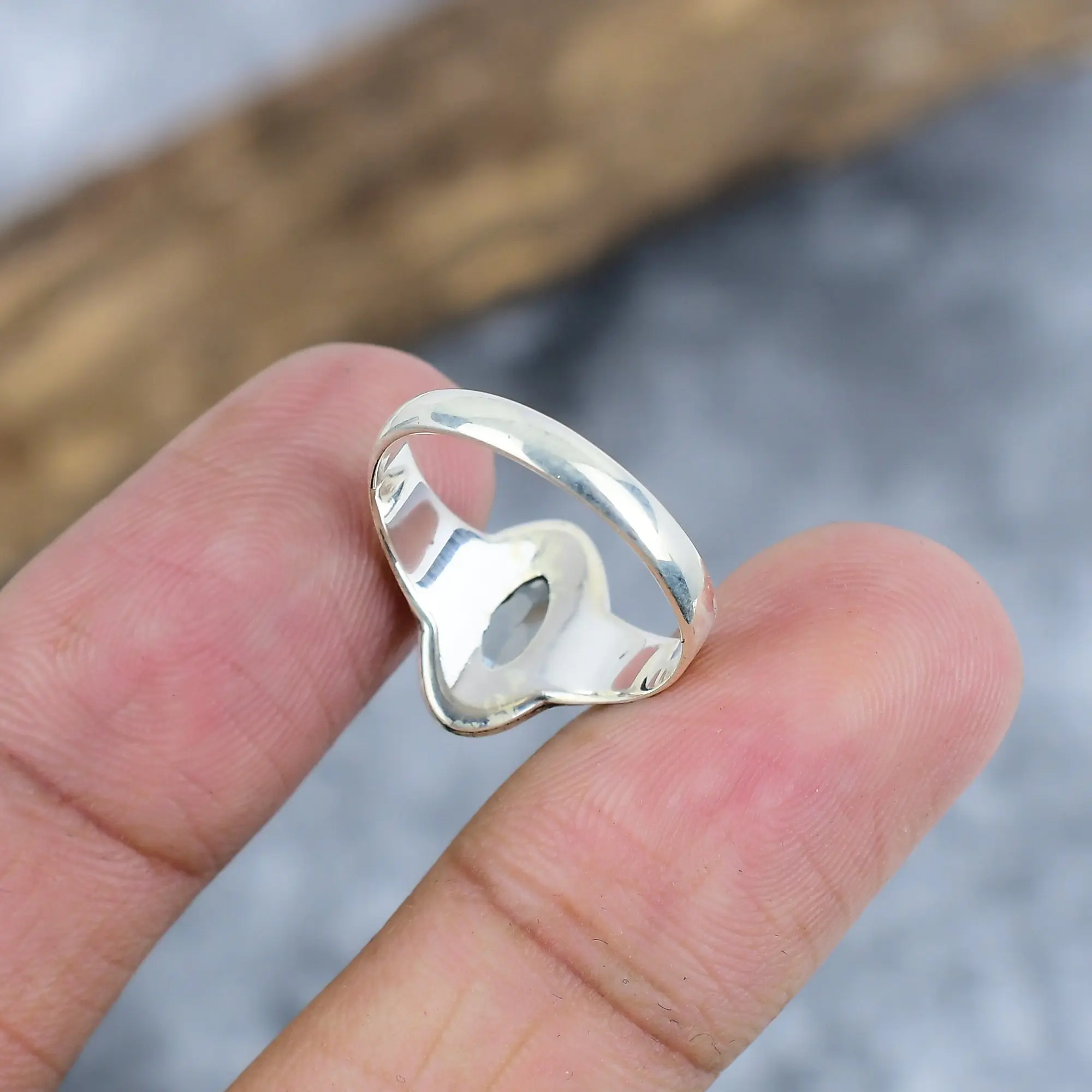 Nakshmart Natural White Topaz 925 Silver Bezel Statement Ring