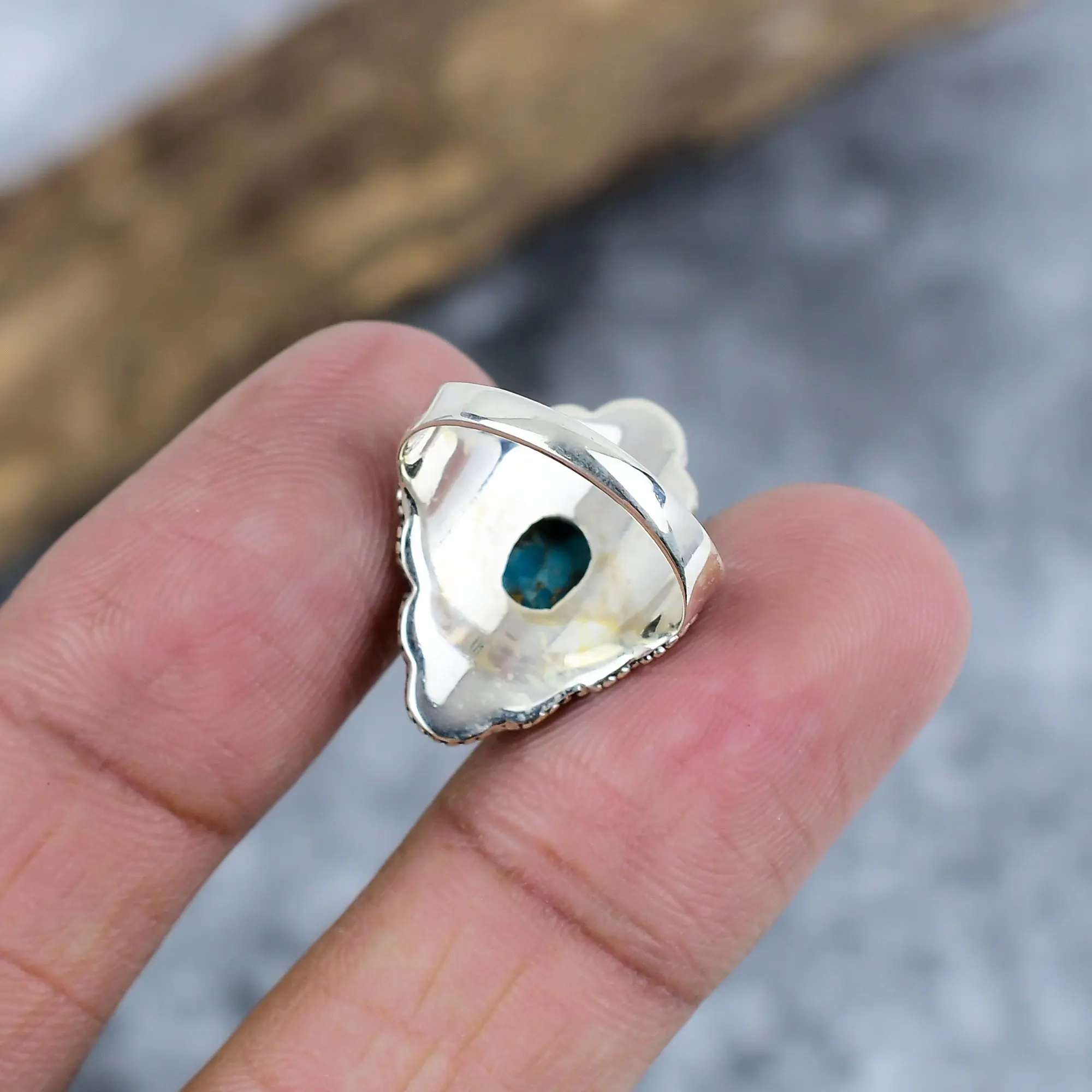 Natural Copper Blue Turquoise 925 Silver Statement Ring by Nakshmart