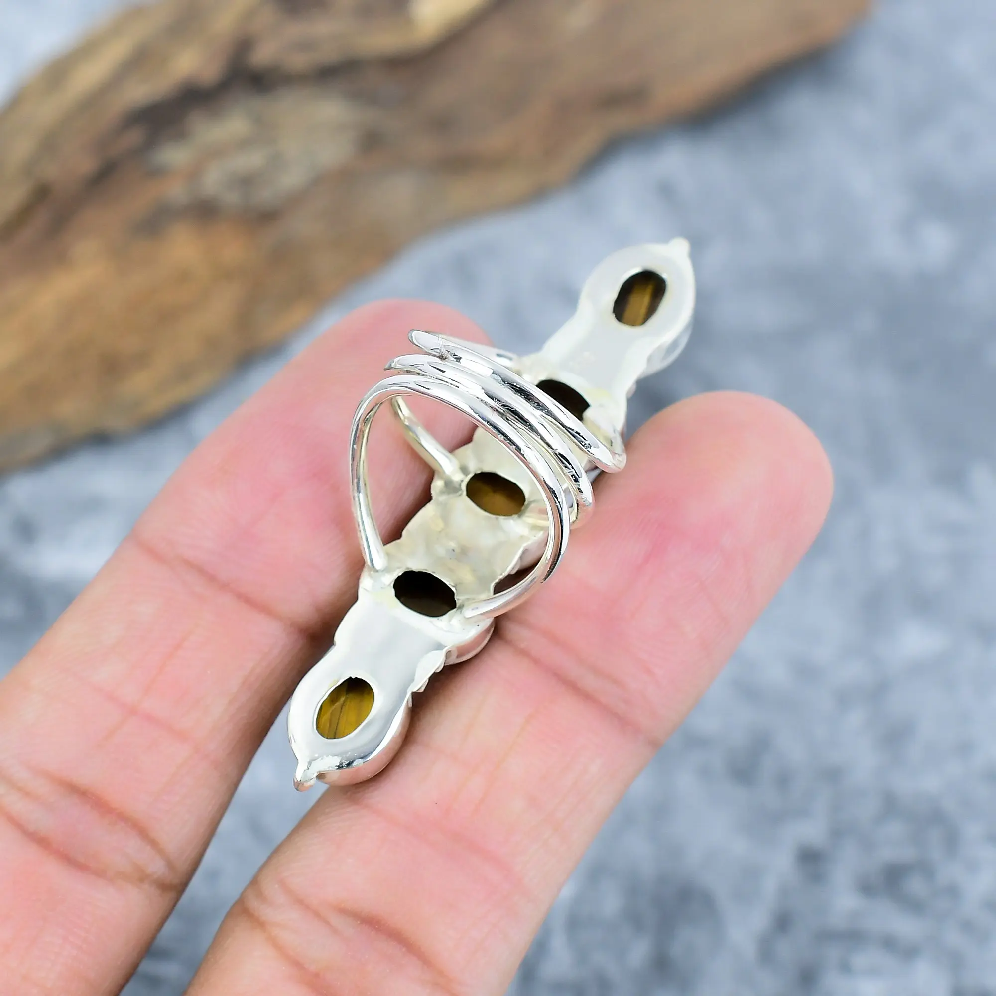Nakshmart Natural Tiger's Eye 925 Sterling Silver Statement Ring