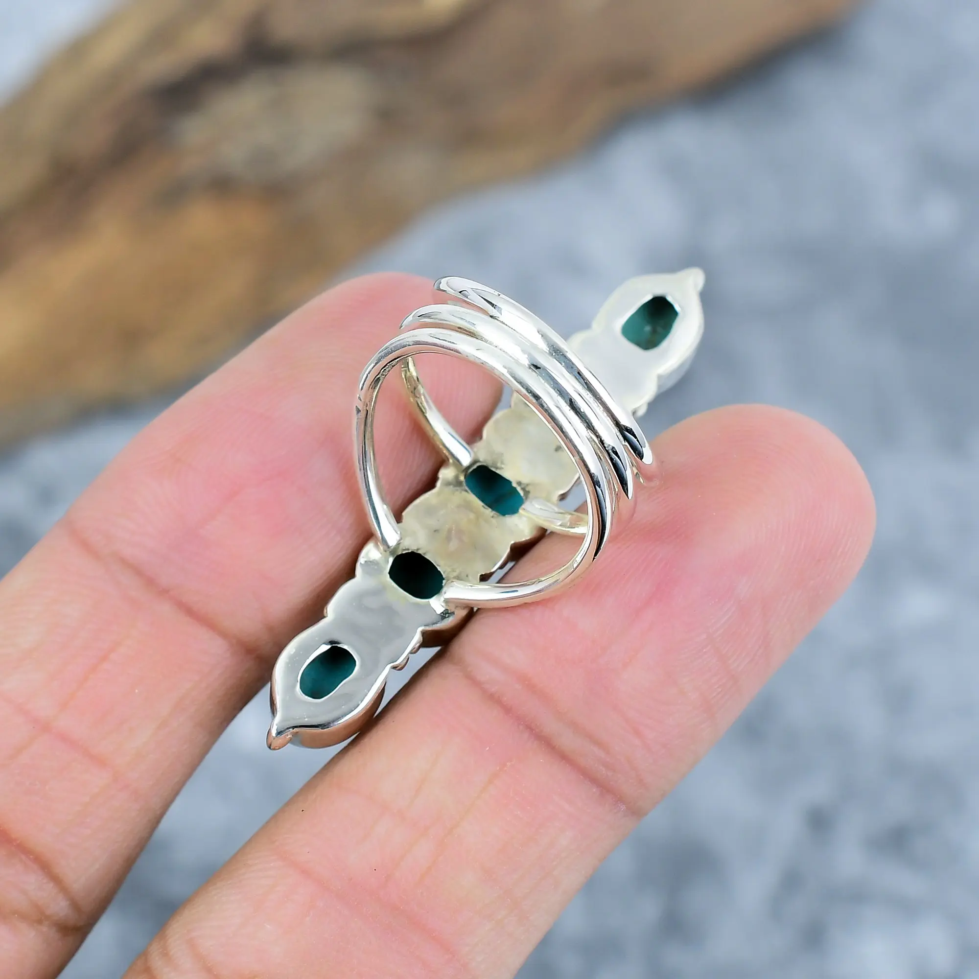 Nakshmart Natural Turquoise 925 Sterling Silver Statement Ring