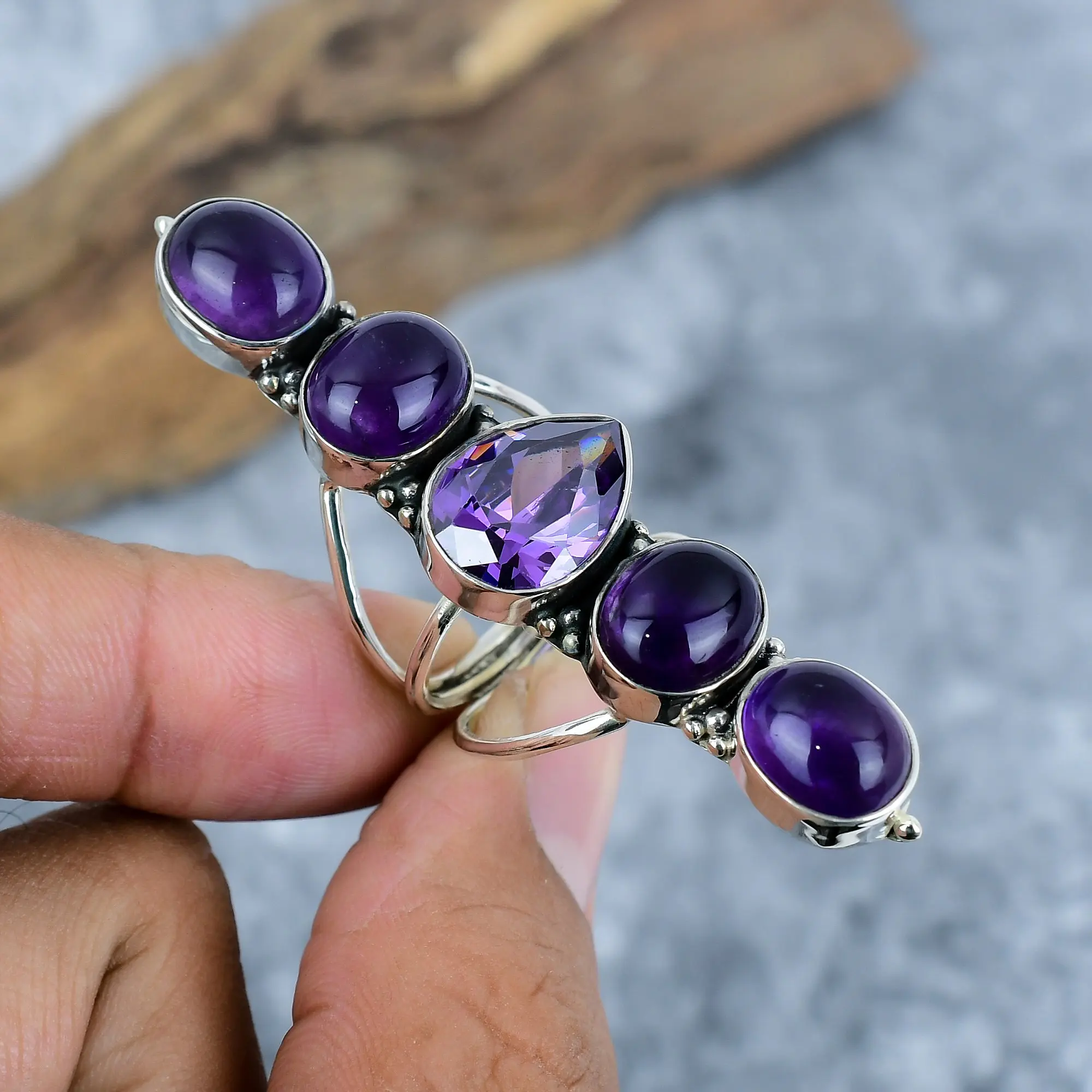 Nakshmart Amethyst Statement Ring in 925 Sterling Silver