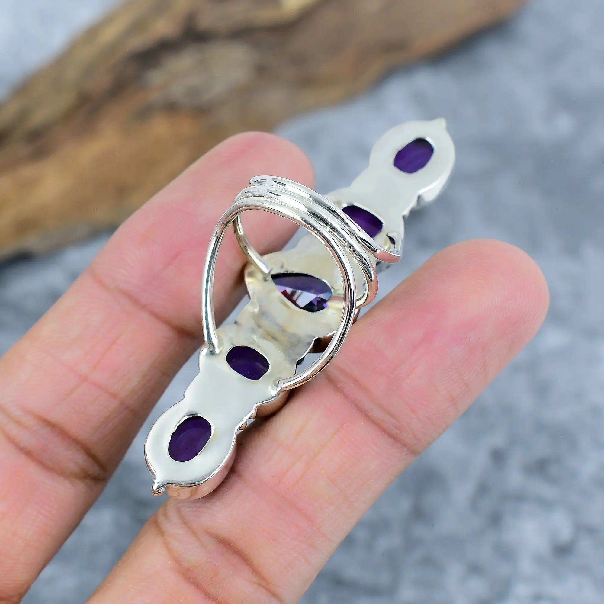 Nakshmart Amethyst Statement Ring in 925 Sterling Silver