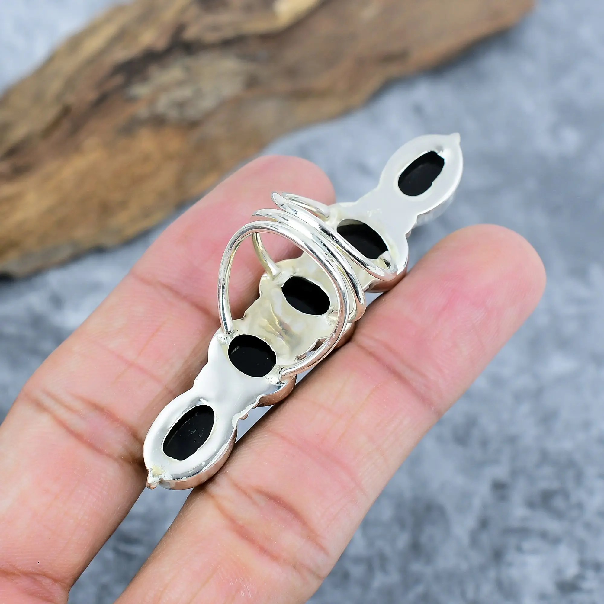 Nakshmart Natural Black Onyx Statement Ring in 925 Sterling Silver