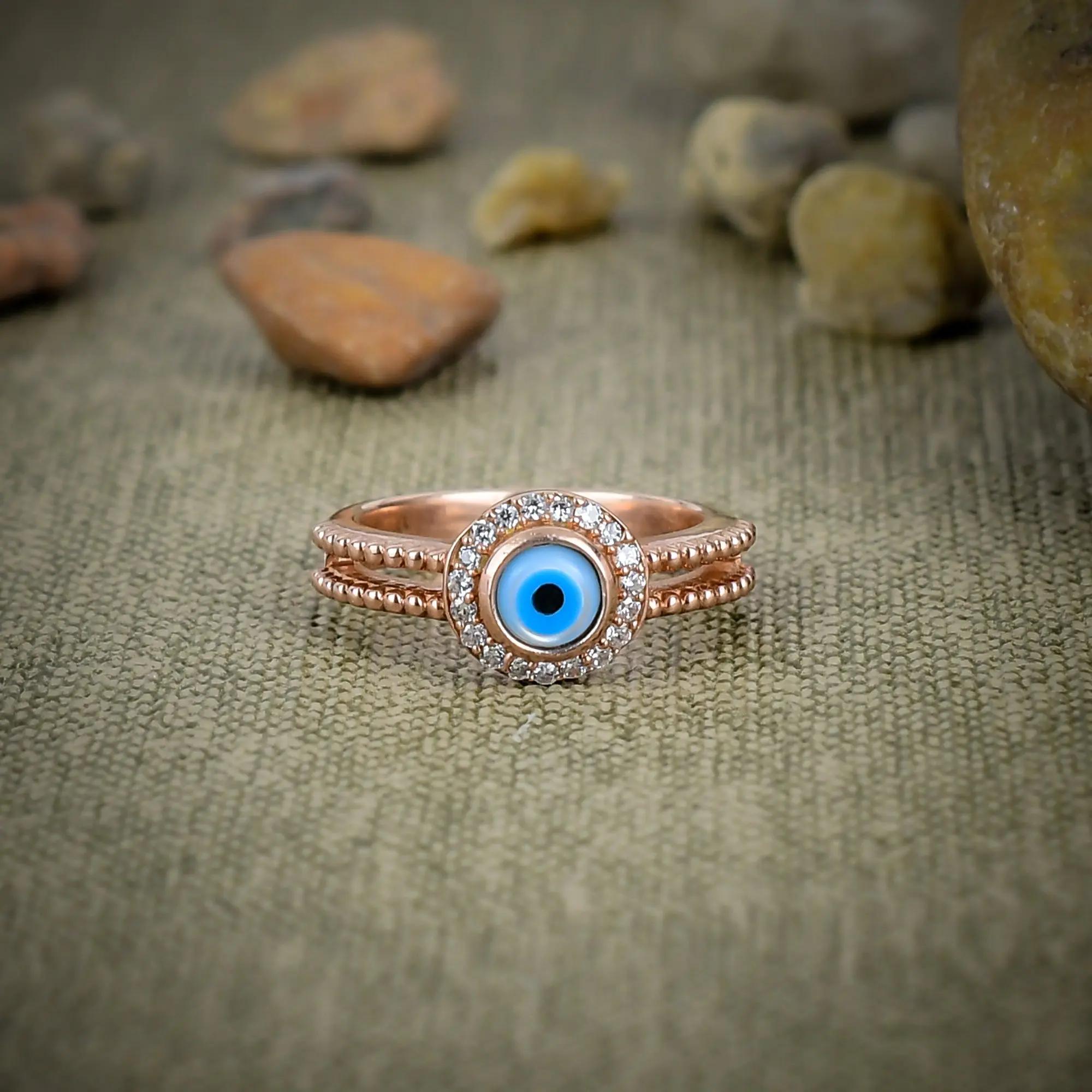 Nakshmart Evil Eye Statement Ring in Solid 925 Sterling Silver