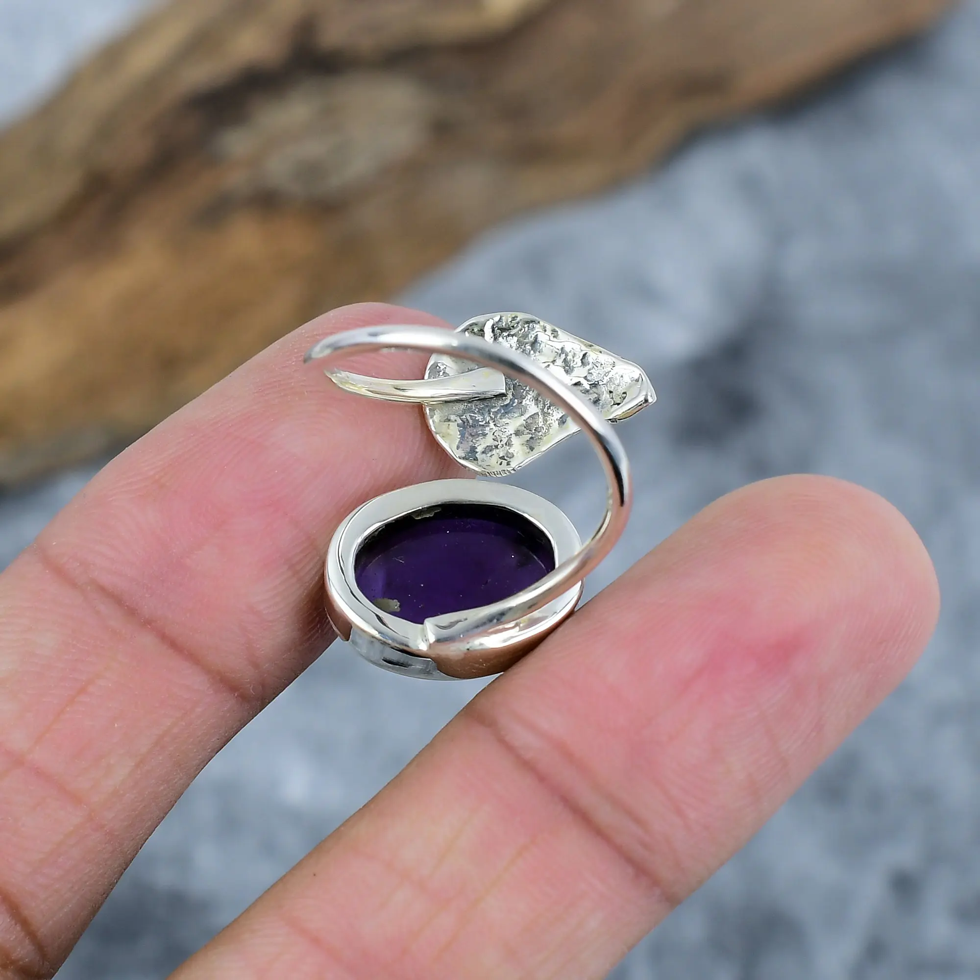 Nakshmart Natural Amethyst 925 Sterling Silver Statement Ring