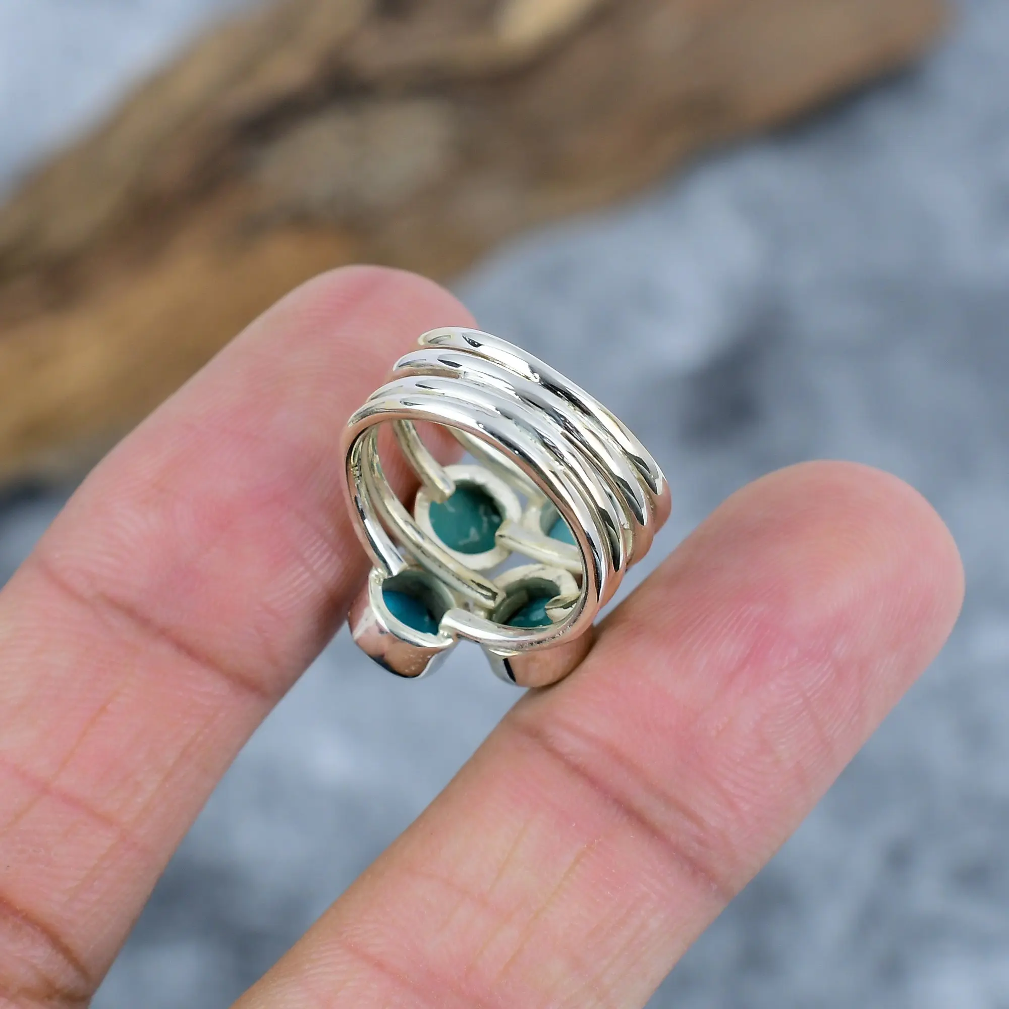 Nakshmart Natural Turquoise Statement Ring in 925 Sterling Silver