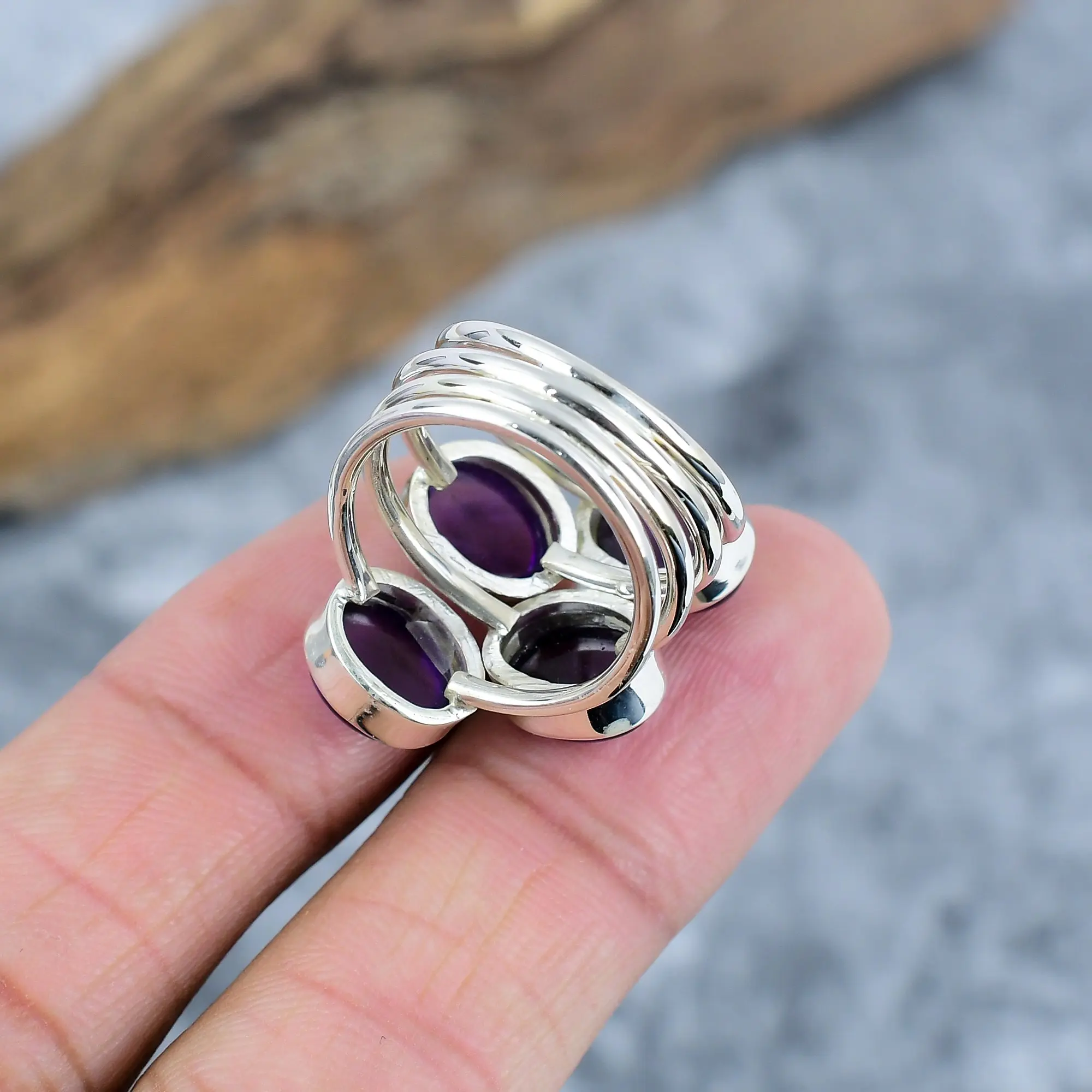 Nakshmart Natural Amethyst 925 Sterling Silver Statement Ring