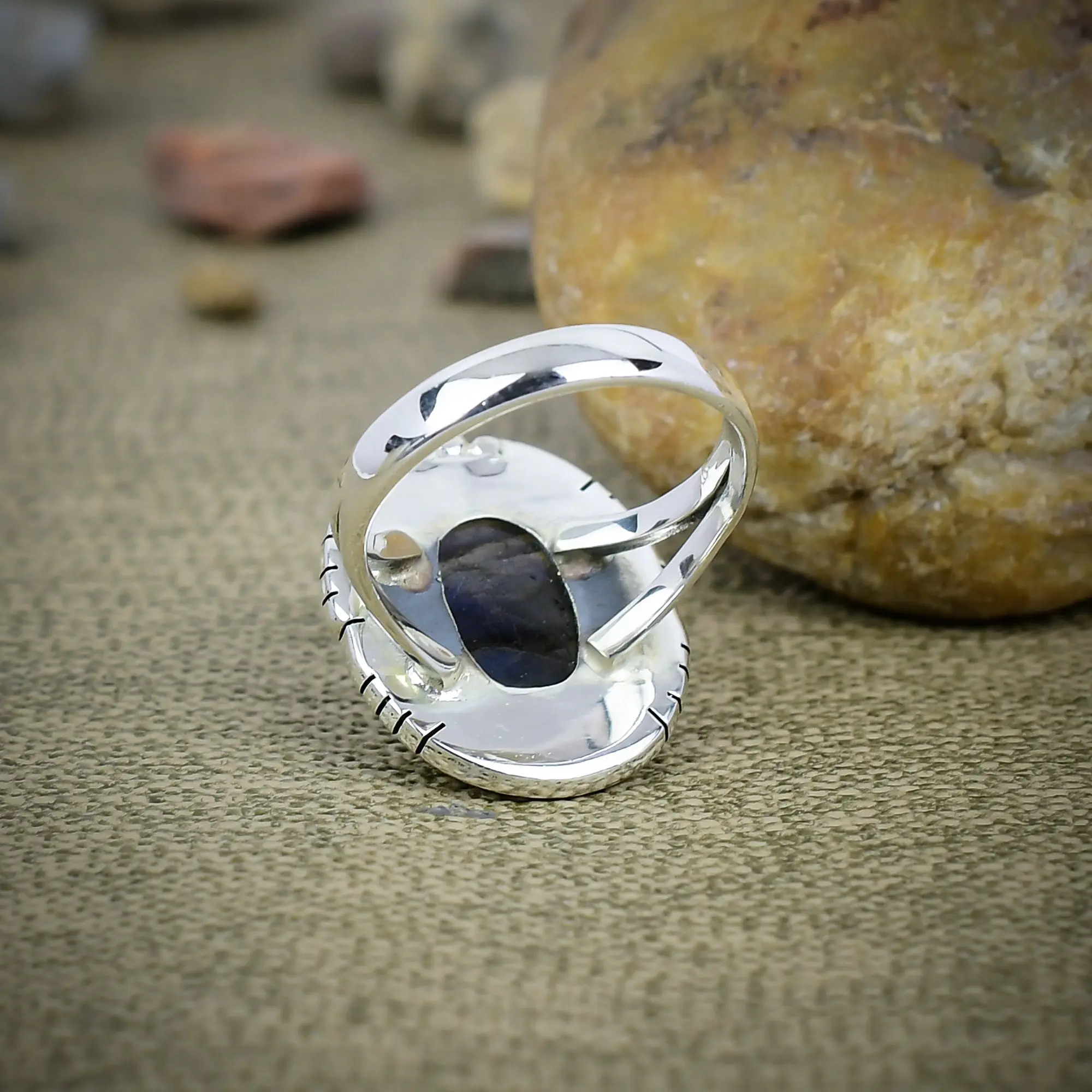 Nakshmart Natural Labradorite 925 Sterling Silver Statement Ring