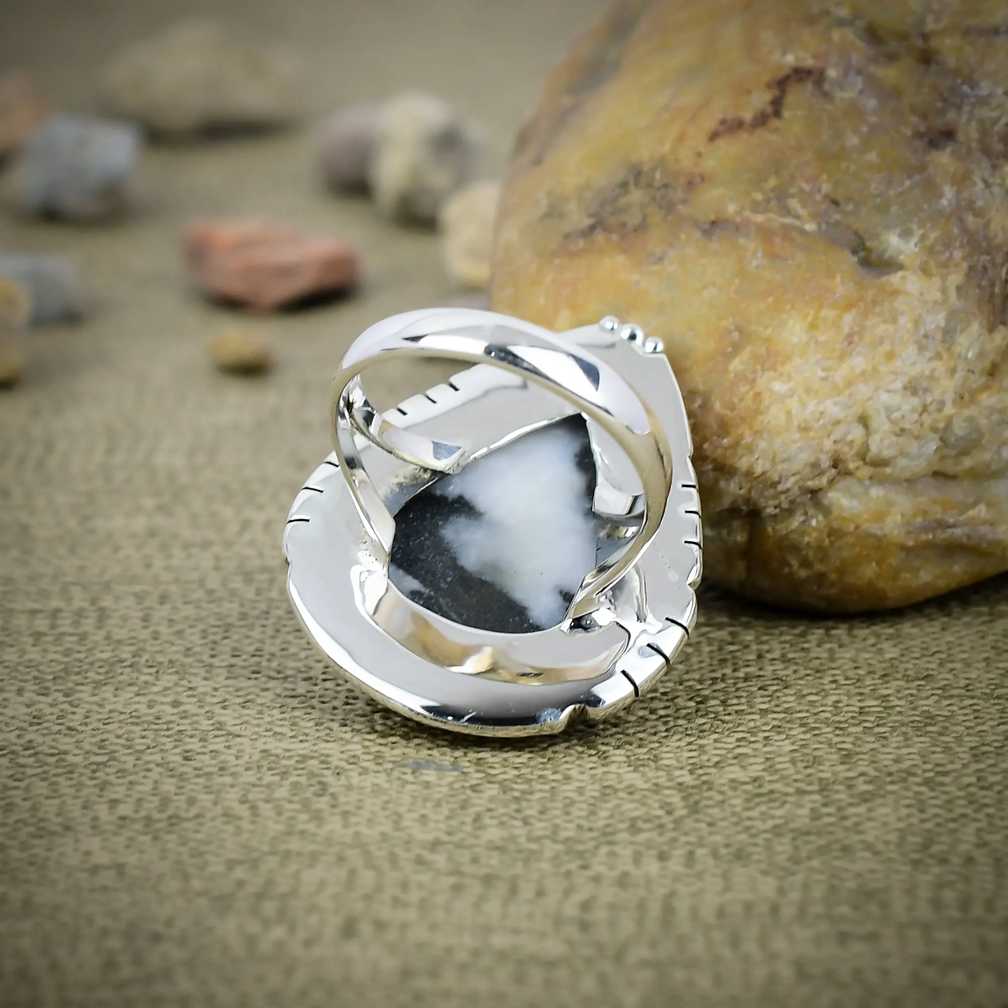 Navajo White Baffallow Jasper Ring