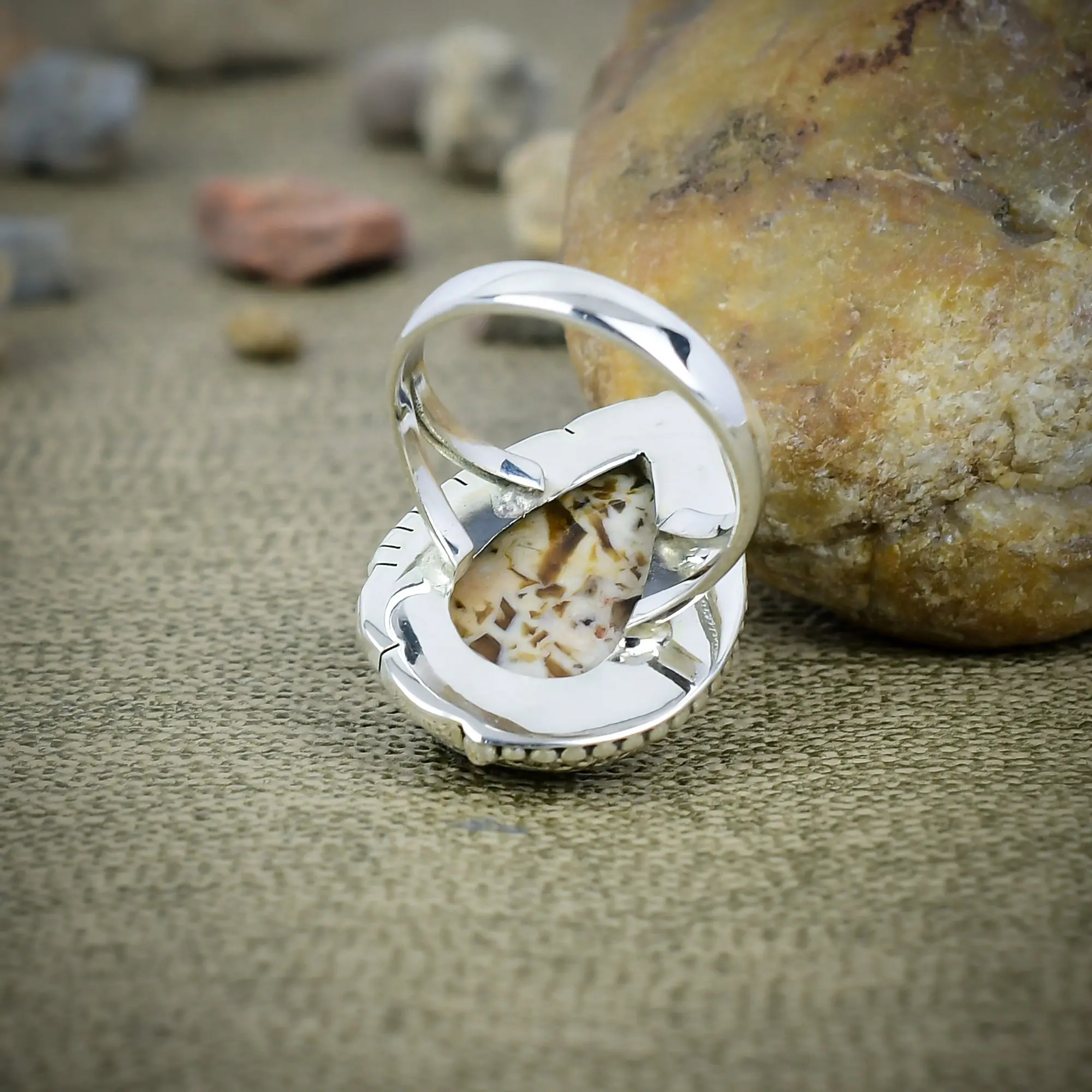 Nakshmart 925 Sterling Silver Peanut Wood Jasper Statement Ring