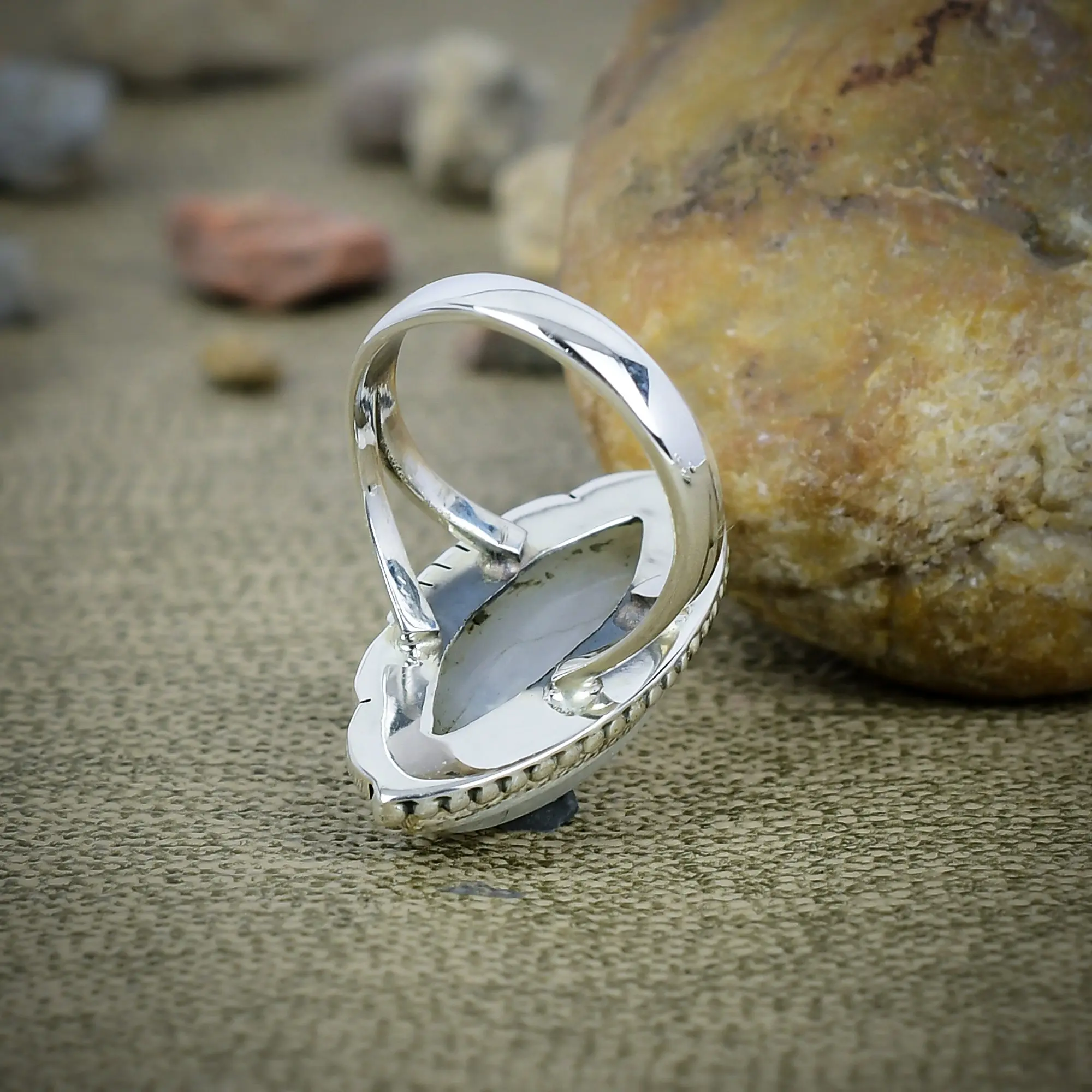 Nakshmart Bezel Set Natural Moonstone Silver Statement Ring