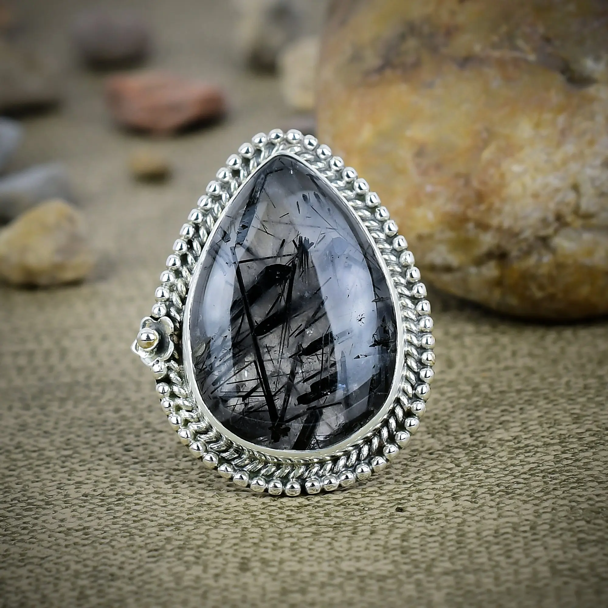 Black Rutile Quartz Ring