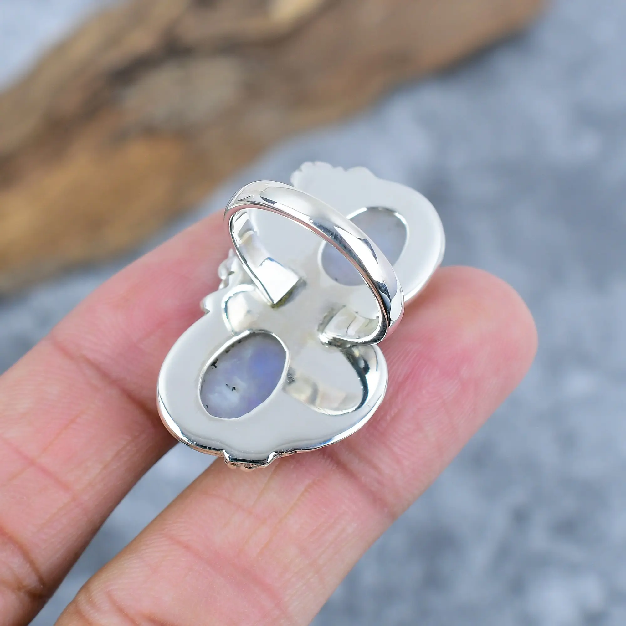 Nakshmart Natural Moonstone 925 Sterling Silver Statement Ring