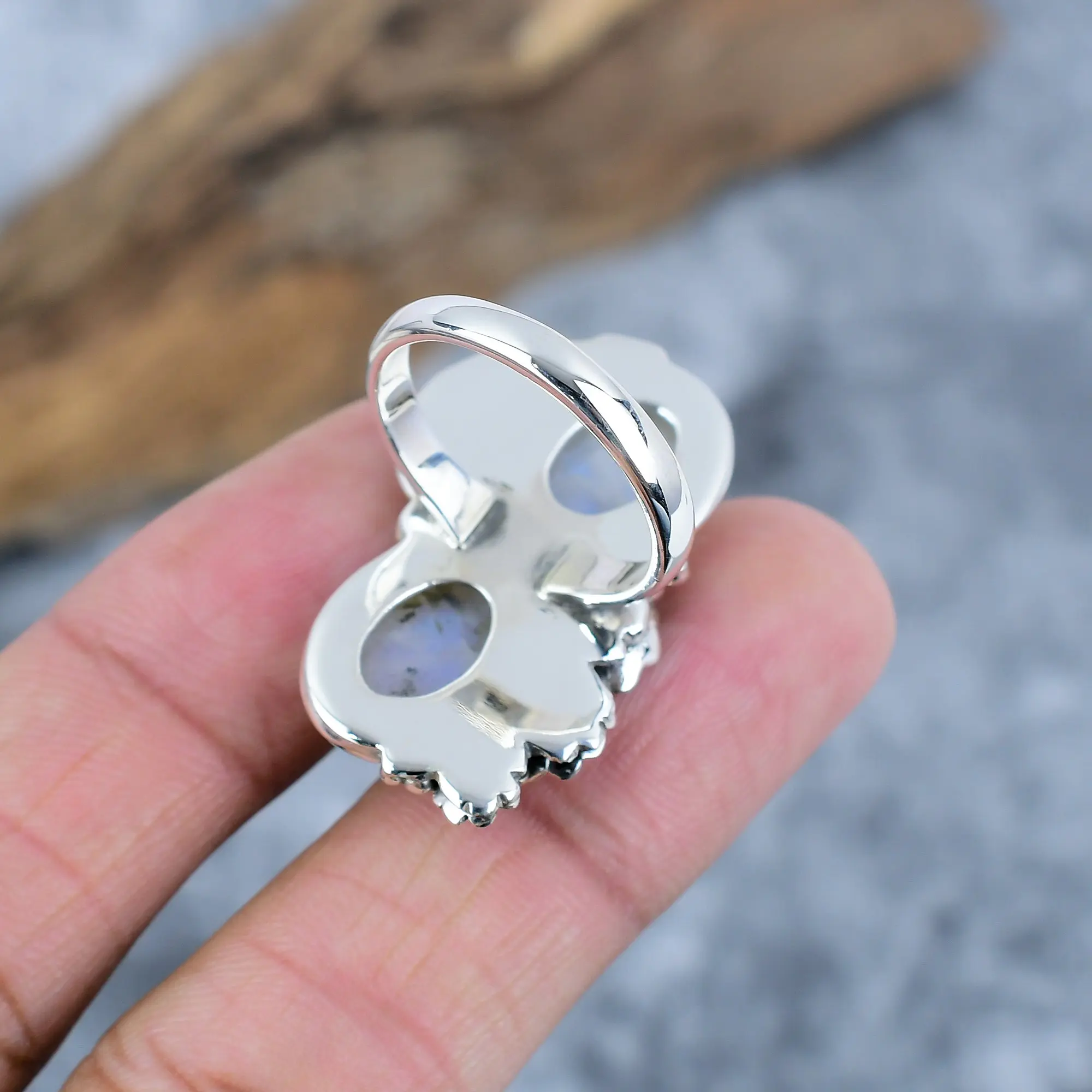 Nakshmart Natural Moonstone 925 Sterling Silver Statement Ring