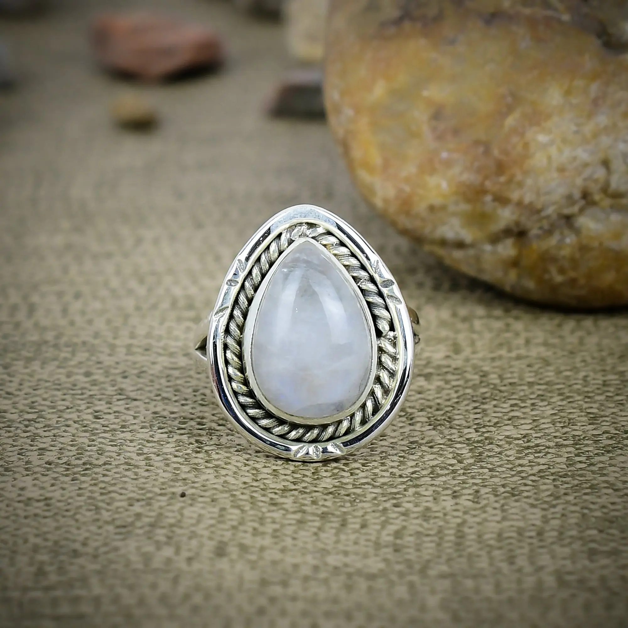 Nakshmart Natural Moonstone Statement Ring in 925 Sterling Silver