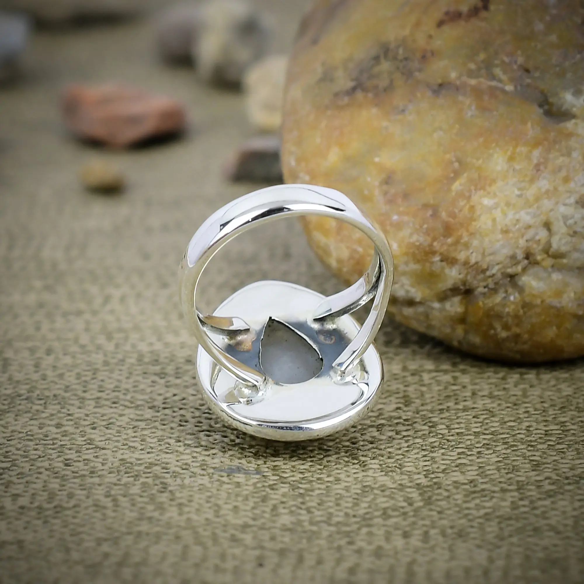 Nakshmart Natural Moonstone Statement Ring in 925 Sterling Silver