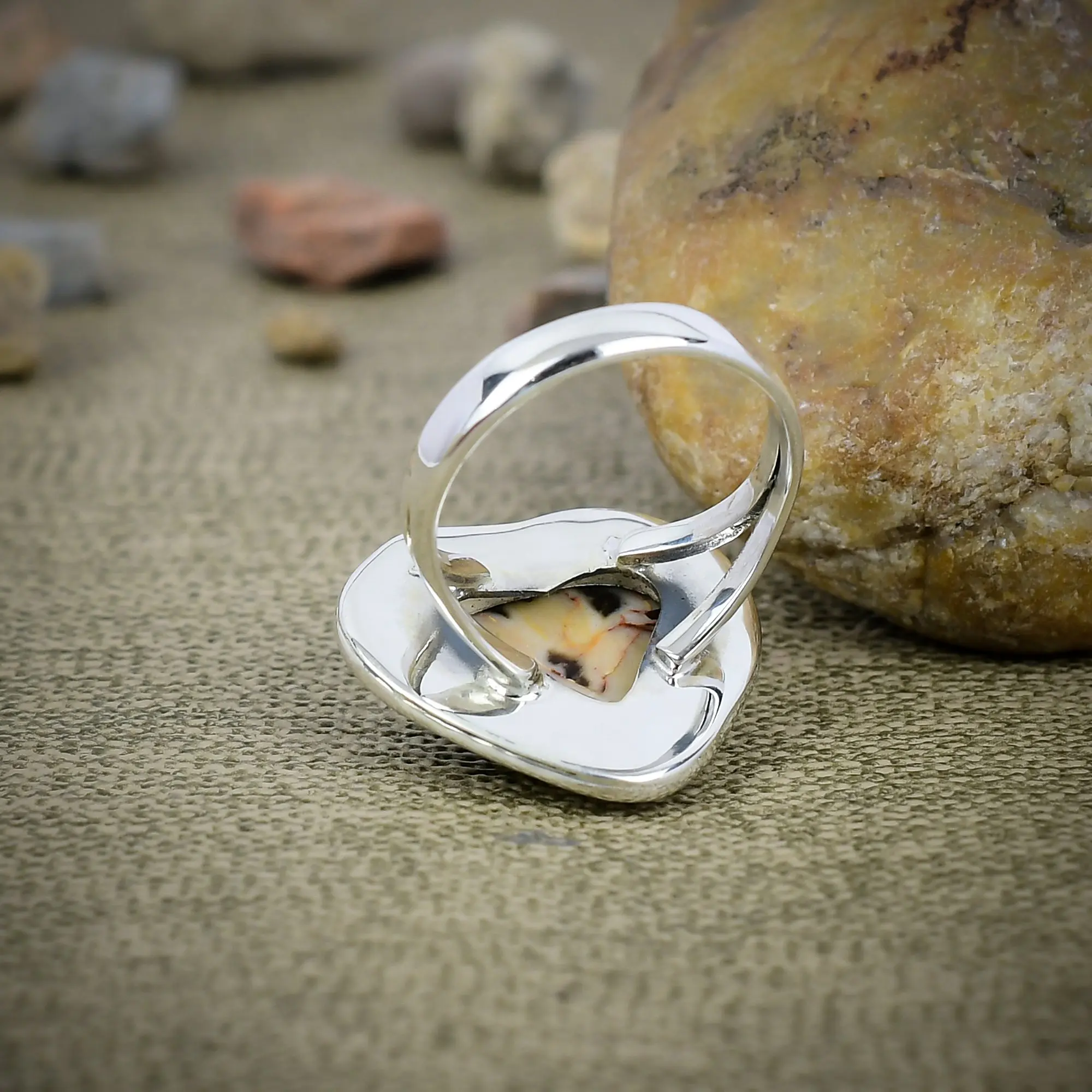Natural Peanut Wood Jasper Statement Ring in 925 Sterling Silver
