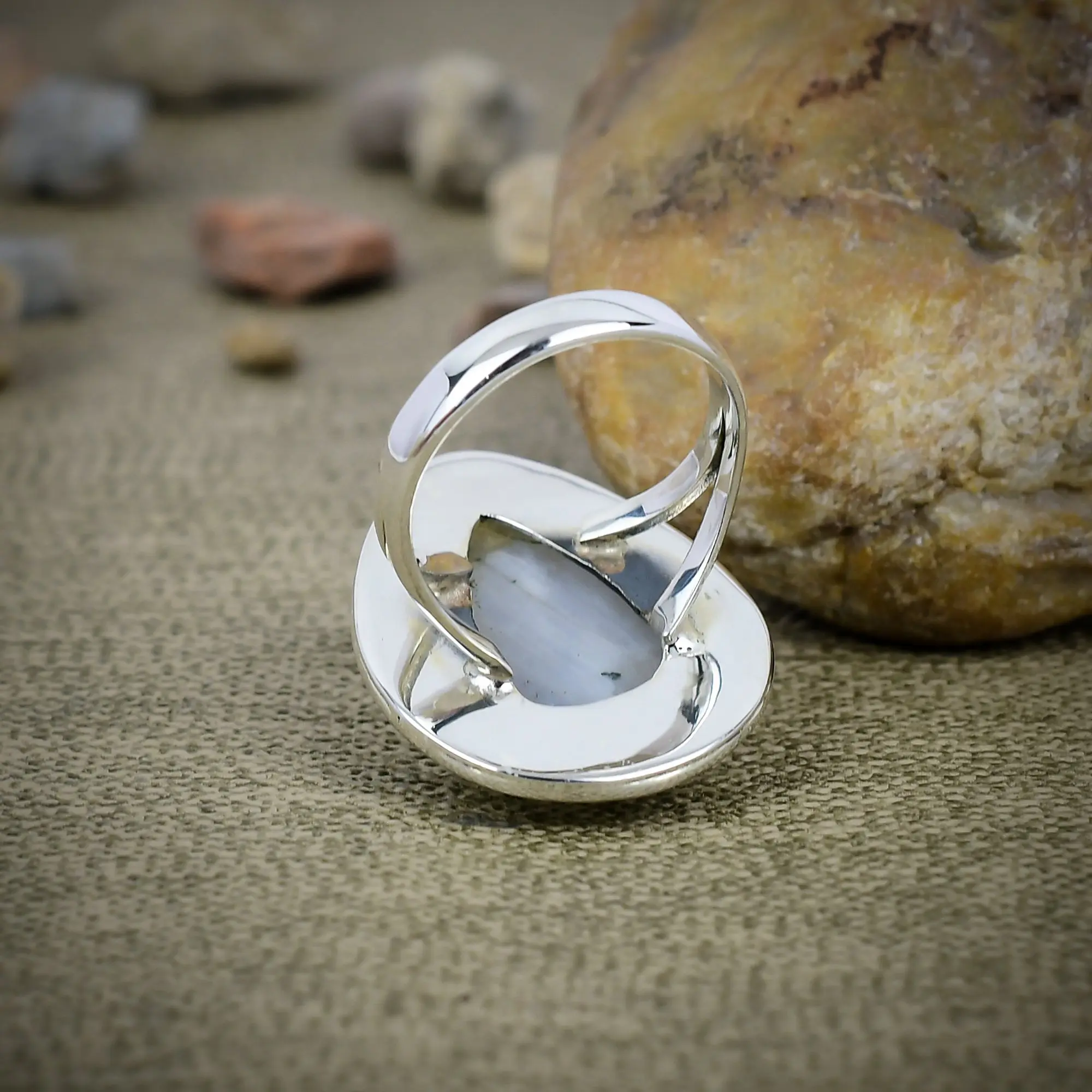 Nakshmart Natural Moonstone 925 Sterling Silver Bezel Statement Ring