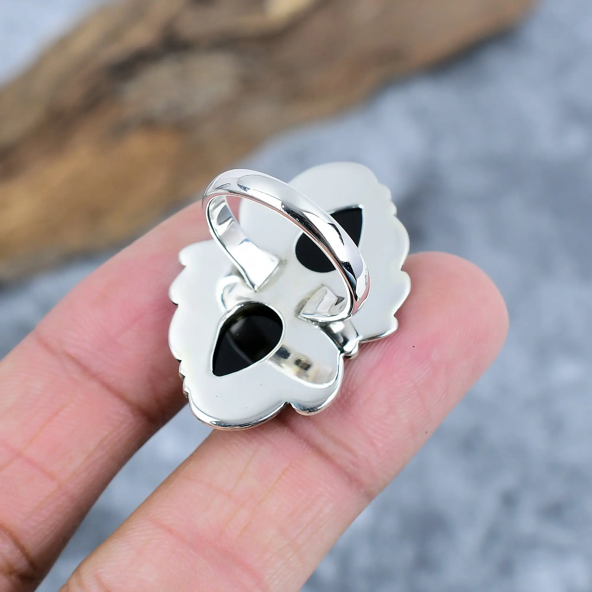 Nakshmart Natural Black Onyx 925 Sterling Silver Statement Ring