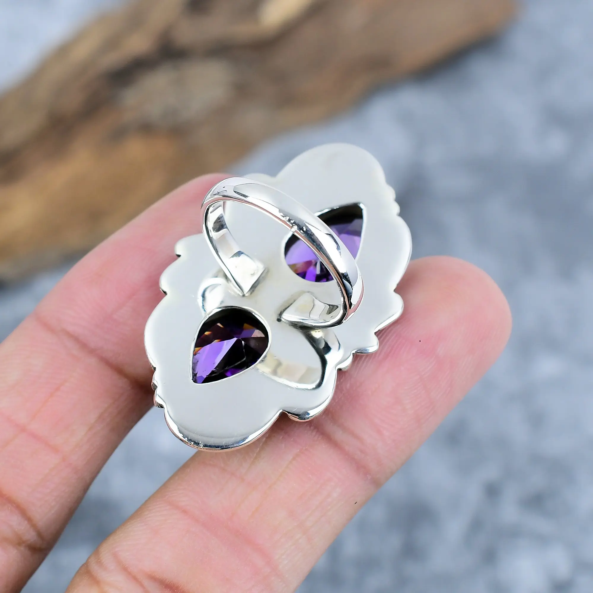 Nakshmart Amethyst Statement Ring in 925 Sterling Silver