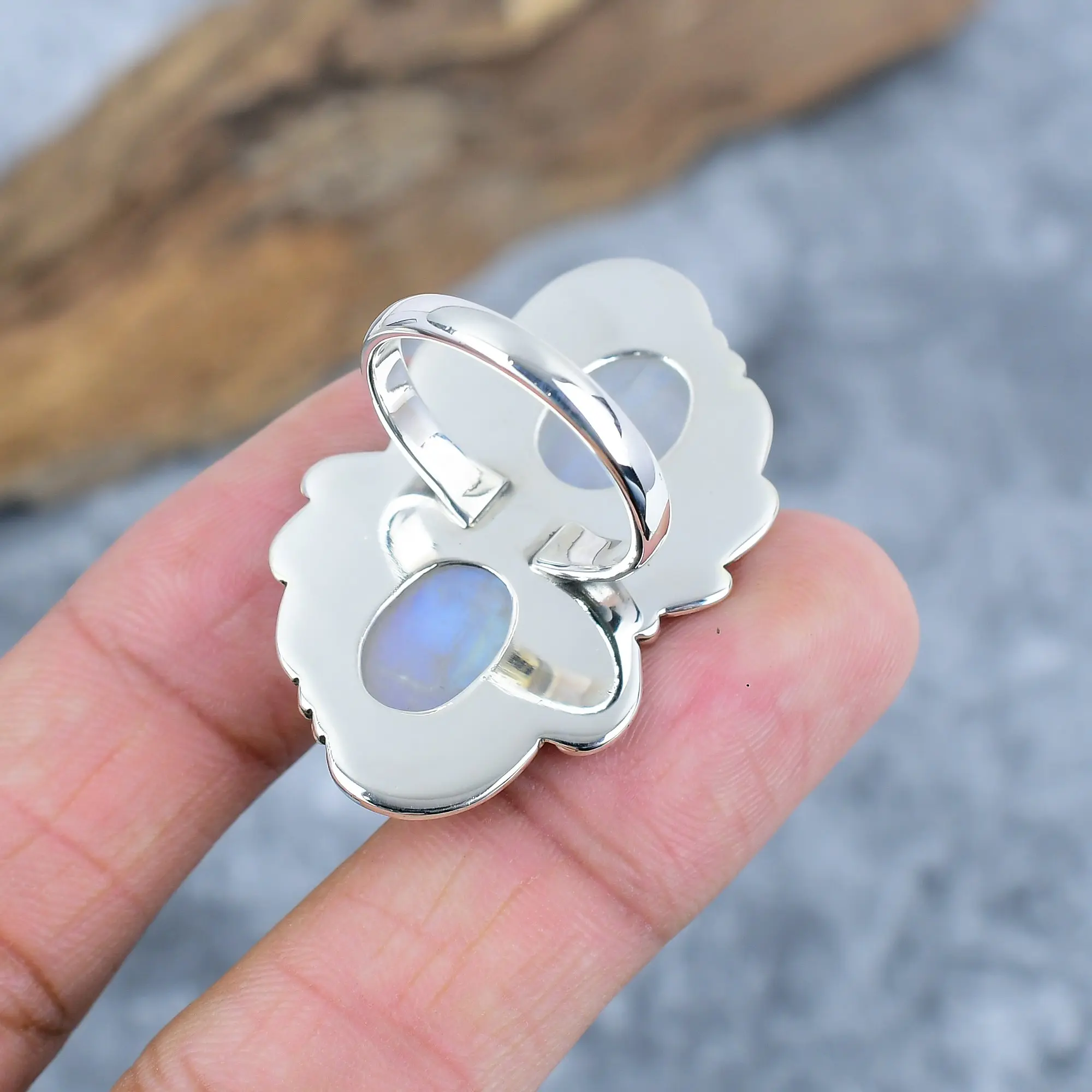 Nakshmart 925 Sterling Silver Natural Moonstone Statement Ring