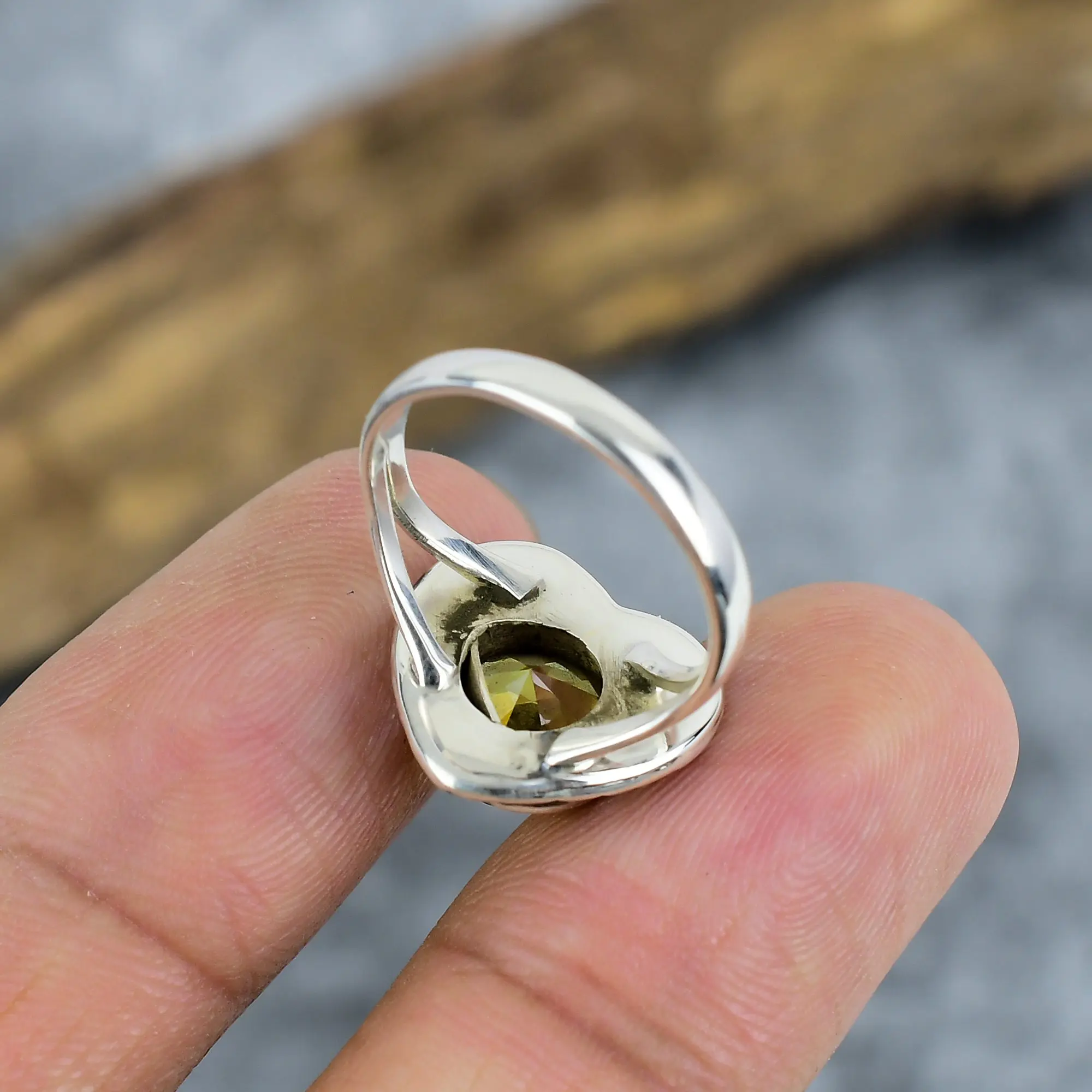 Nakshmart Natural Citrine Bezel Statement Ring in 925 Silver