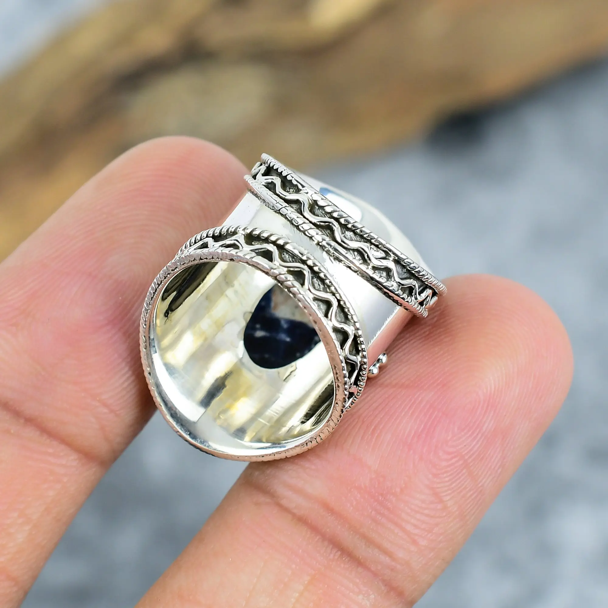Natural Sodalite 925 Sterling Silver Bezel Set Statement Ring