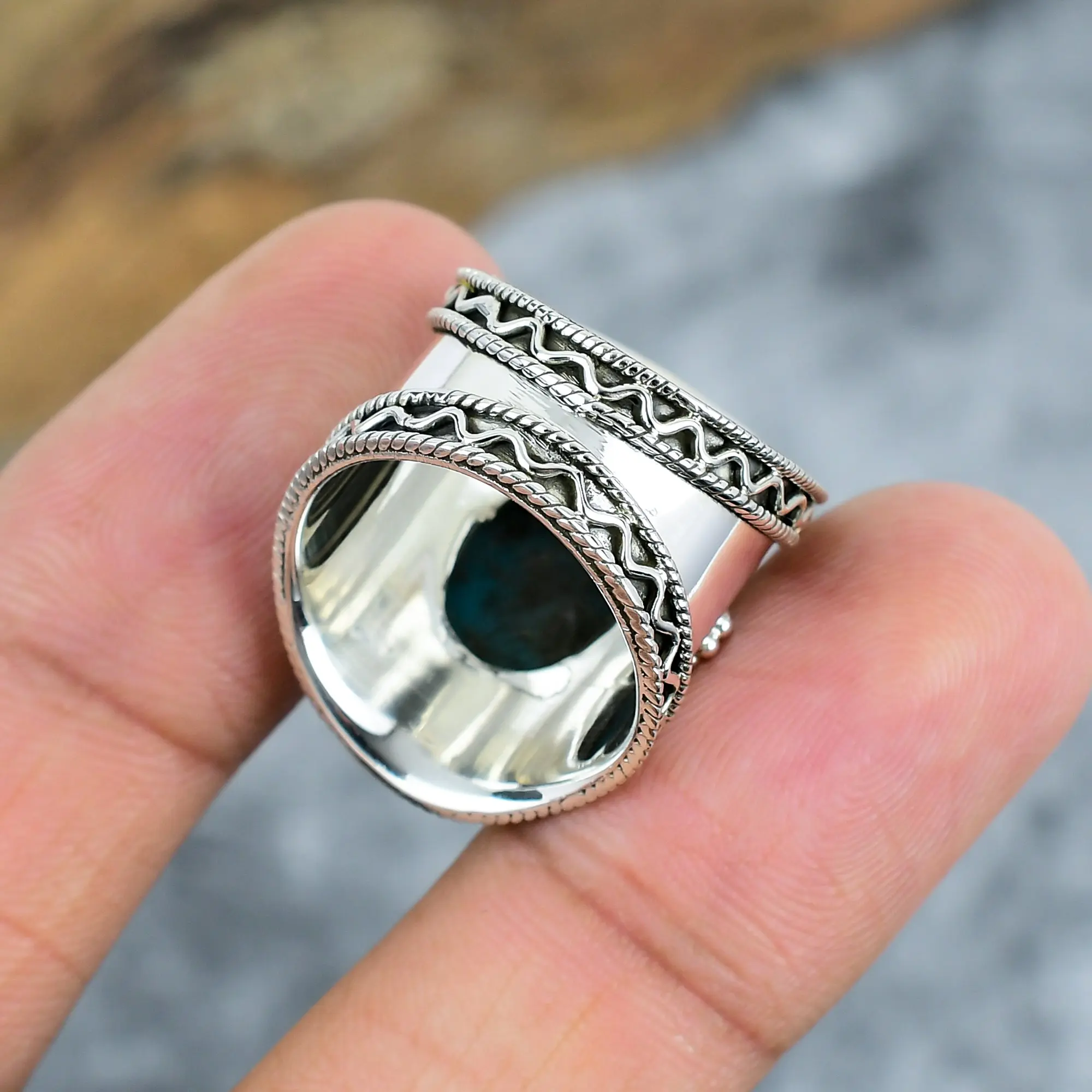 Natural Turquoise Bezel Statement Ring in 925 Sterling Silver