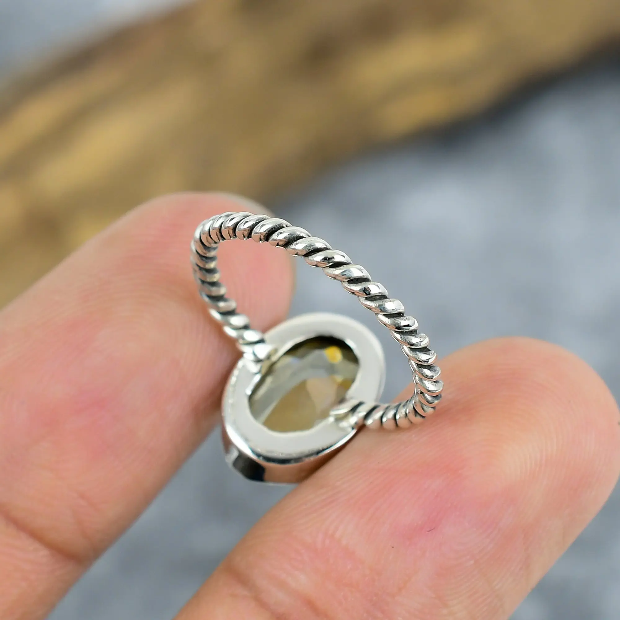 Citrine Statement Ring in Bezel Set 925 Sterling Silver by Nakshmart