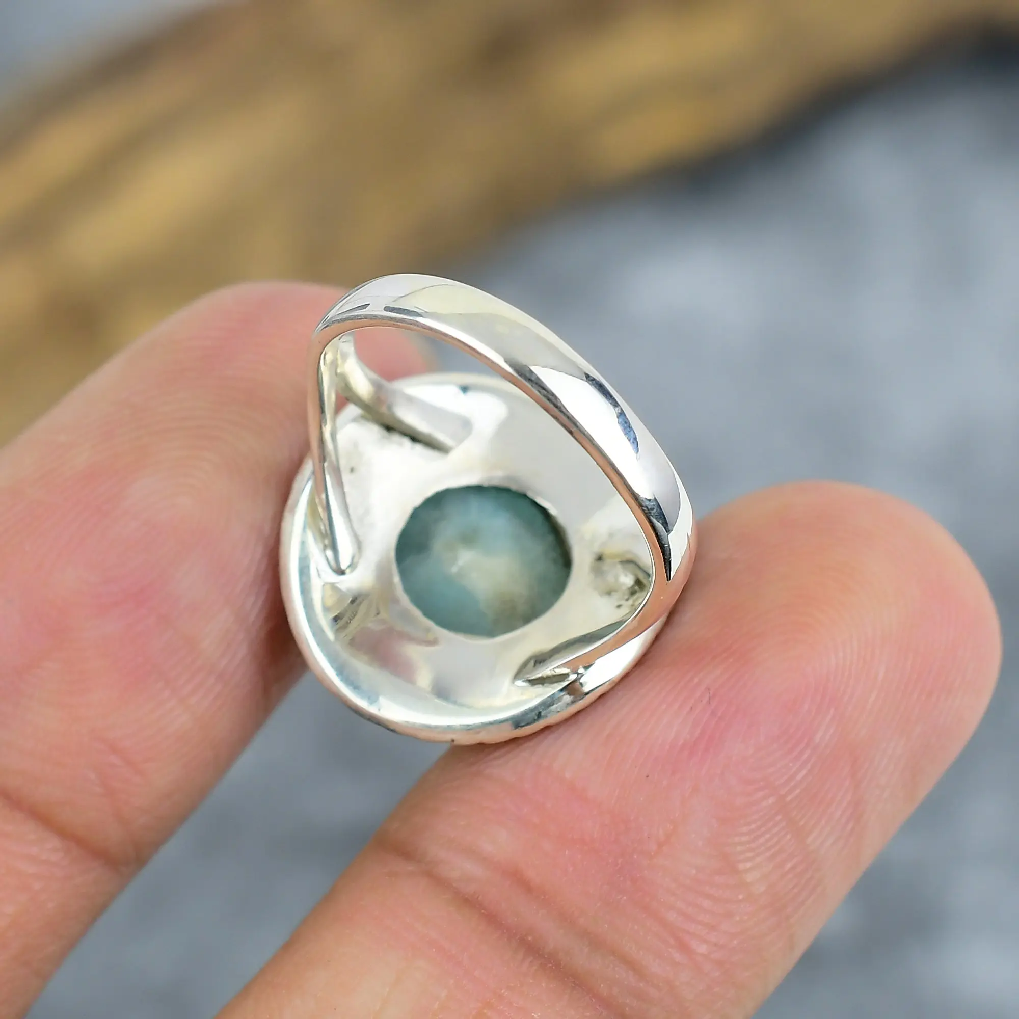 Natural Republic Larimar 925 Sterling Silver Statement Ring