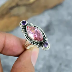 Nakshmart Handcrafted Kunzite Bezel Ring in 925 Sterling Silver