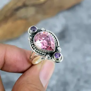 Nakshmart Kunzite Statement Ring in 925 Sterling Silver Bezel