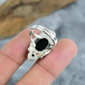 Nakshmart Natural Black Onyx 925 Sterling Silver Statement Ring