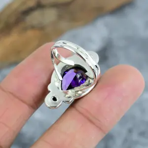 Nakshmart 925 Sterling Silver Amethyst Statement Ring