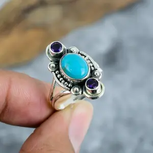 Nakshmart Natural Larimar 925 Sterling Silver Statement Bezel Ring