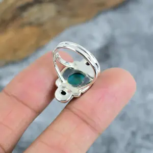 Nakshmart Natural Larimar 925 Sterling Silver Statement Bezel Ring