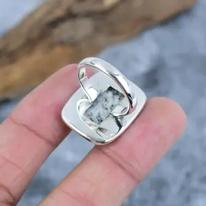 Nakshmart Natural Kunzite 925 Sterling Silver Bezel Statement Ring