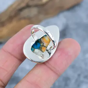 Nakshmart 925 Sterling Silver Natural Oyster Turquoise Statement Ring