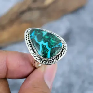 Natural Malachite 925 Sterling Silver Statement Ring by Nakshmart