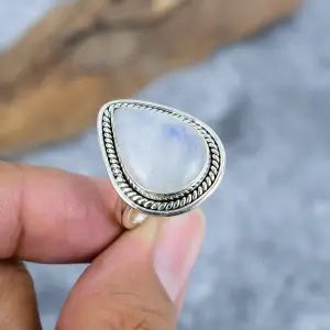 Nakshmart Natural Moonstone 925 Sterling Silver Statement Ring