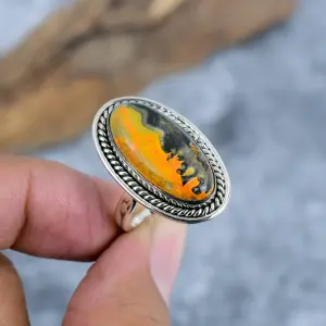 Natural Bumblebee Jasper 925 Sterling Silver Statement Ring