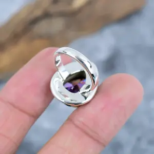 Nakshmart Natural Amethyst 925 Sterling Silver Bezel Statement Ring