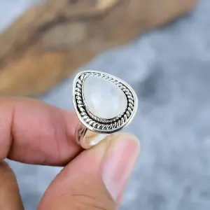 Nakshmart Natural Moonstone 925 Sterling Silver Statement Ring