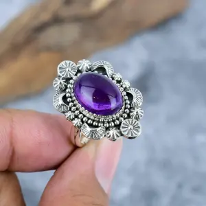 Sage Amethyst 925 Sterling Silver Bezel Statement Ring