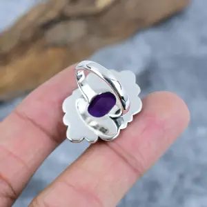 Sage Amethyst 925 Sterling Silver Bezel Statement Ring
