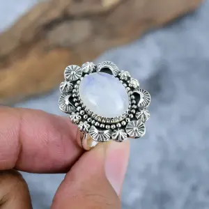 Nakshmart 925 Sterling Silver Natural Moonstone Statement Ring